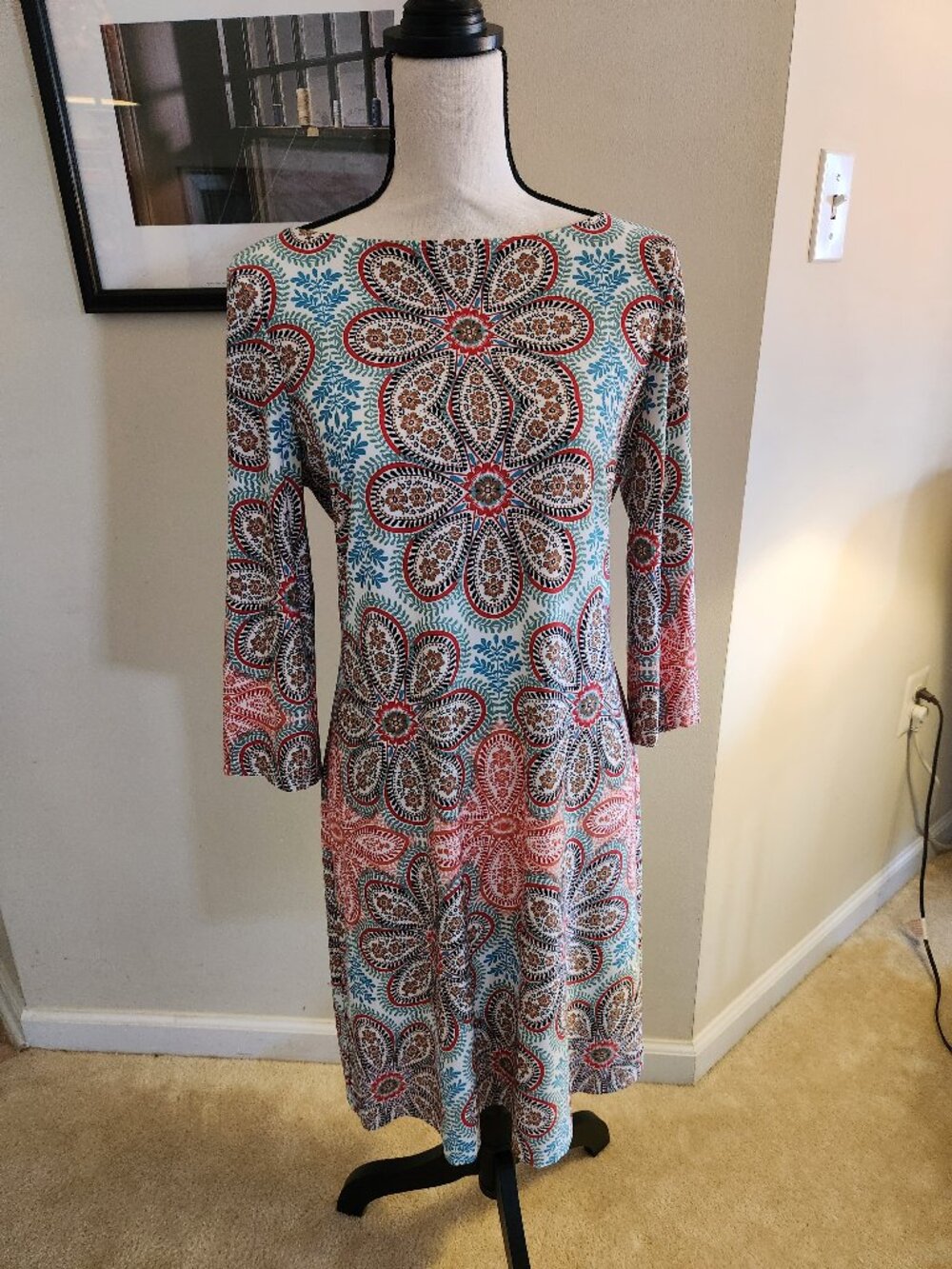 London Times Floral Print Sheath Dress Size 10 3/4 Sleeve
